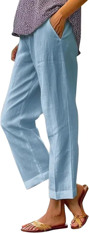 LCMTWX Womens Cotton Linen Palazzo Pants Pants Long Drawstring Linen Women Waist Cotton Casual Pants Women Linen Palazzo
