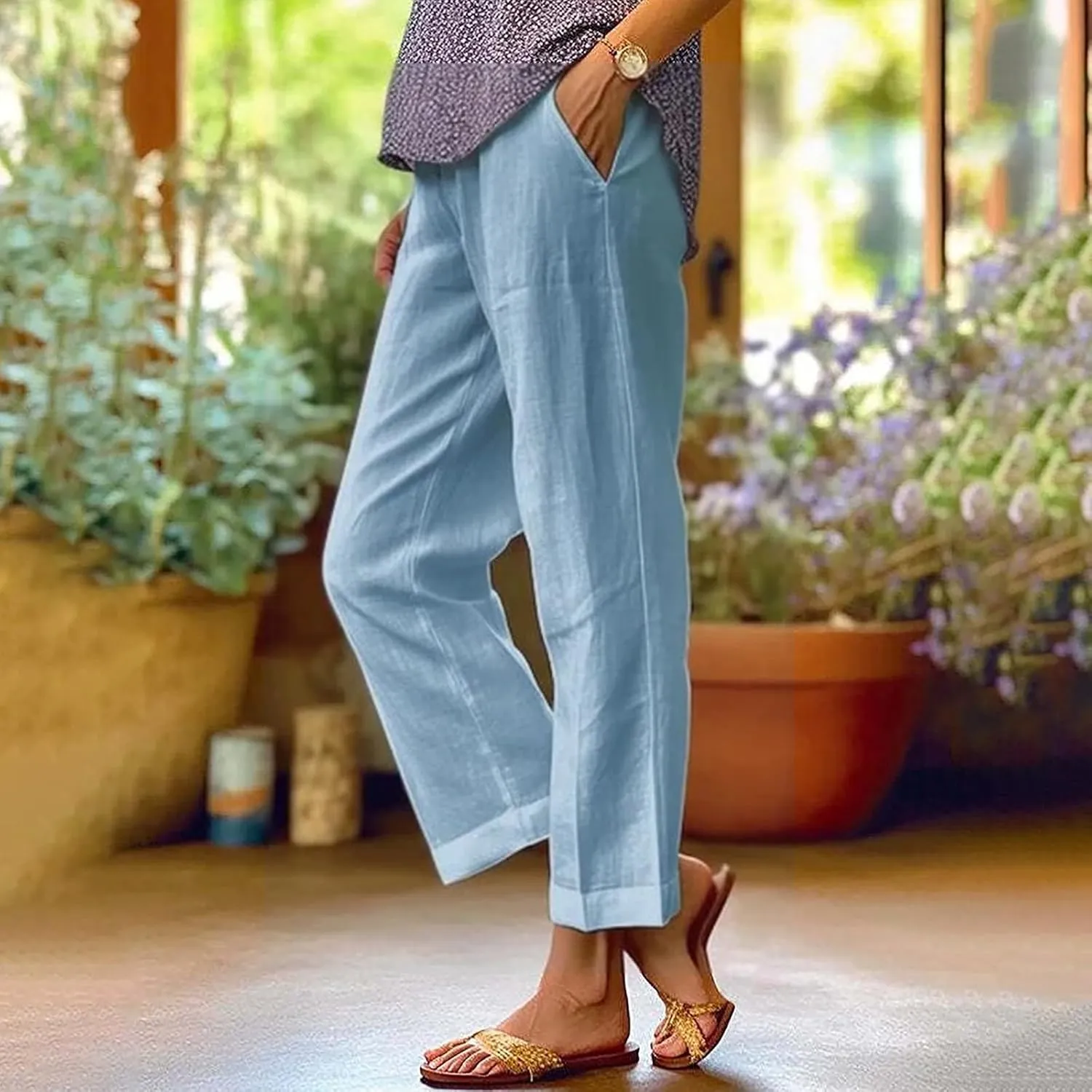 LCMTWX Womens Cotton Linen Palazzo Pants Pants Long Drawstring Linen Women Waist Cotton Casual Pants Women Linen Palazzo