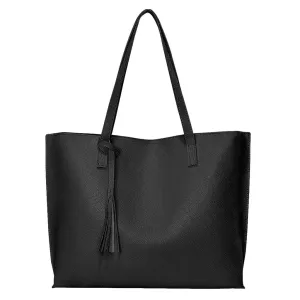 Leather Tote Bag, Women handbag with big capacity, PU leather tote black.