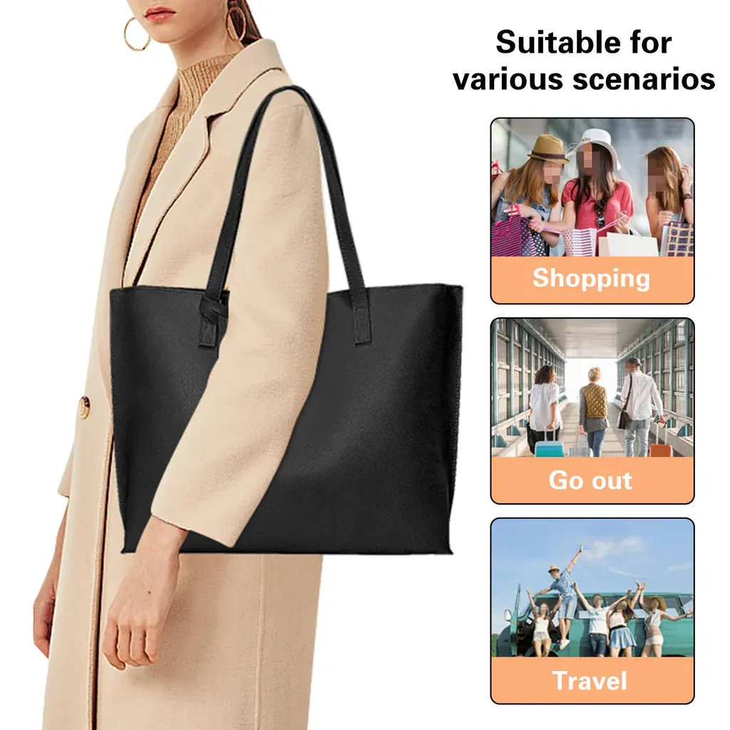 Leather Tote Bag, Women handbag with big capacity, PU leather tote black.