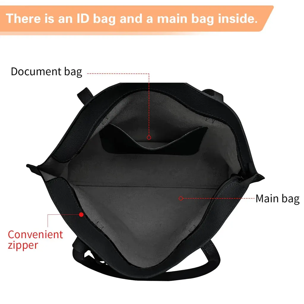 Leather Tote Bag, Women handbag with big capacity, PU leather tote black.