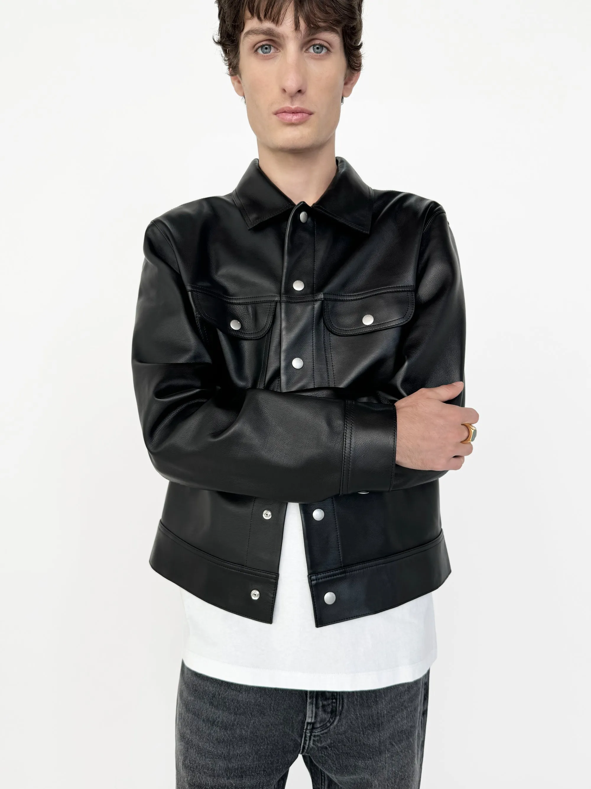 Leather Trucker Jacket -- Black