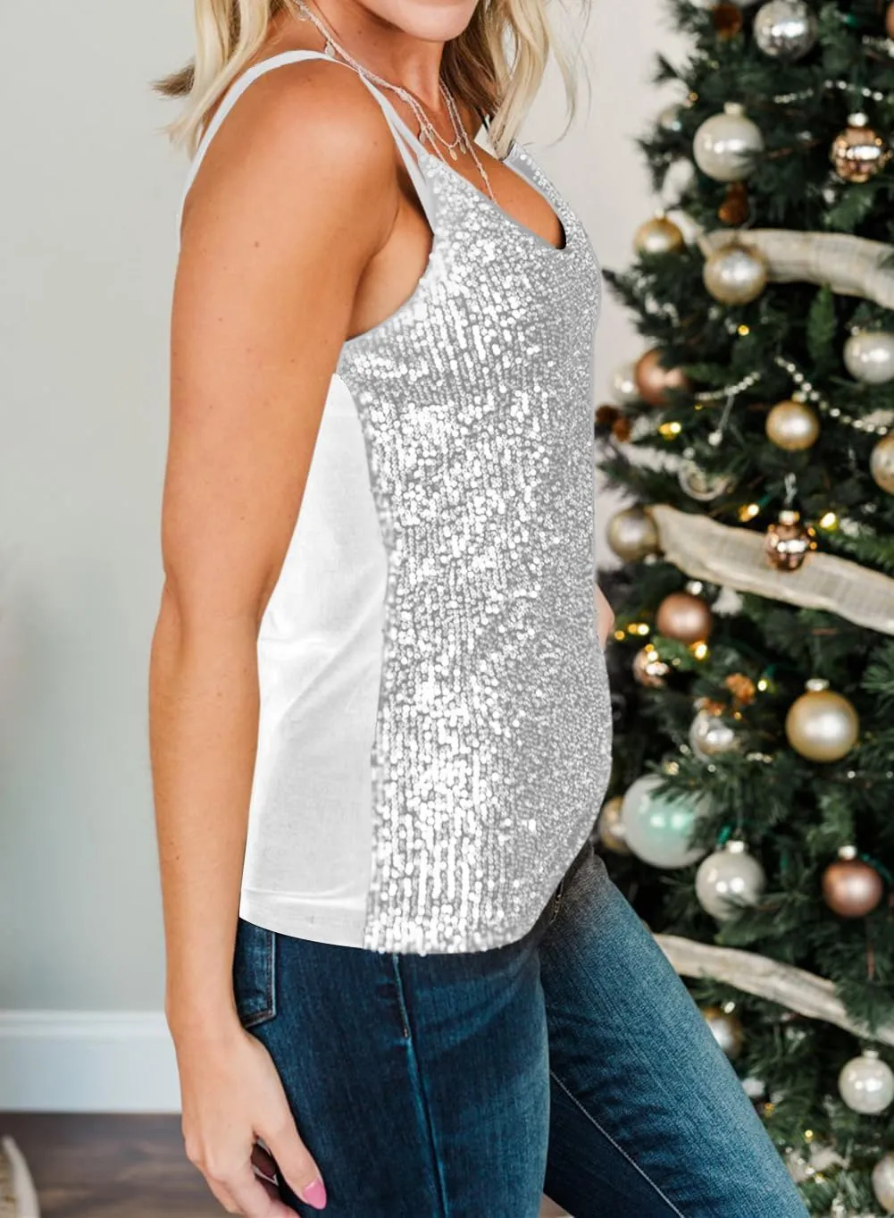 lime flare Women Sexy Sparkle Shimmer Cami Tank Tops Las Vegas Disco Sequin Camisole