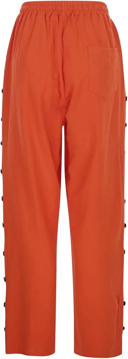 Linen Blend Pants for Women Capri Pants with Pockets Wide Leg Cropped Pants for Women Linen Crop Pants for Women