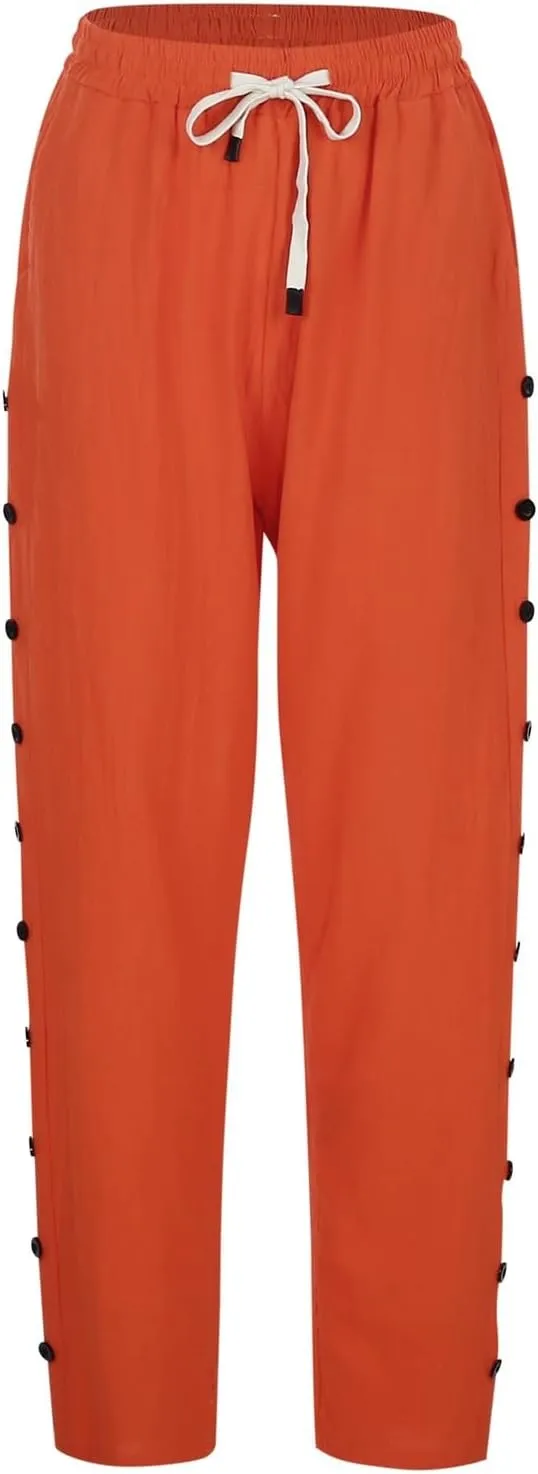 Linen Blend Pants for Women Capri Pants with Pockets Wide Leg Cropped Pants for Women Linen Crop Pants for Women