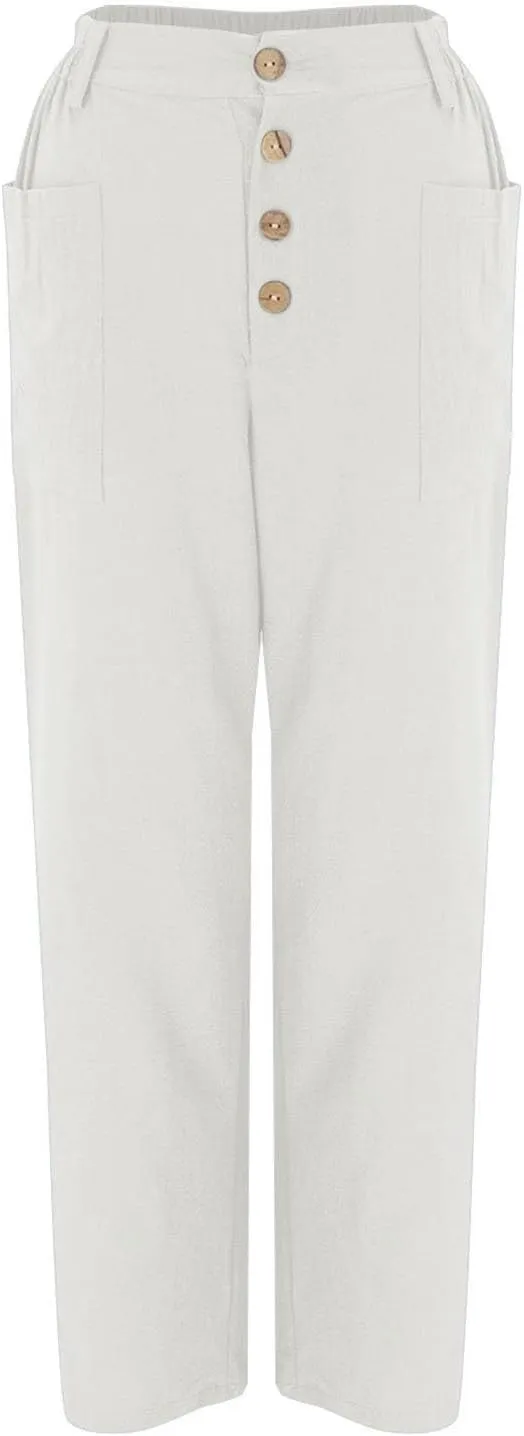 Linen Elastic Waist Pants Women Spring Elastic Trousers Womens Work Wide Leg Lounge Pant Cotton