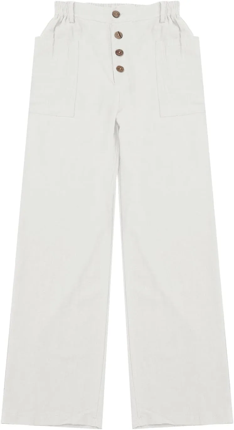 Linen Elastic Waist Pants Women Spring Elastic Trousers Womens Work Wide Leg Lounge Pant Cotton