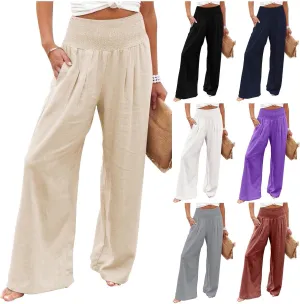 Linen Palazzo Pants for Women 2025 Summer Casual Loose Wide Leg Lounge Pant Beach Travel Vacation Outfits