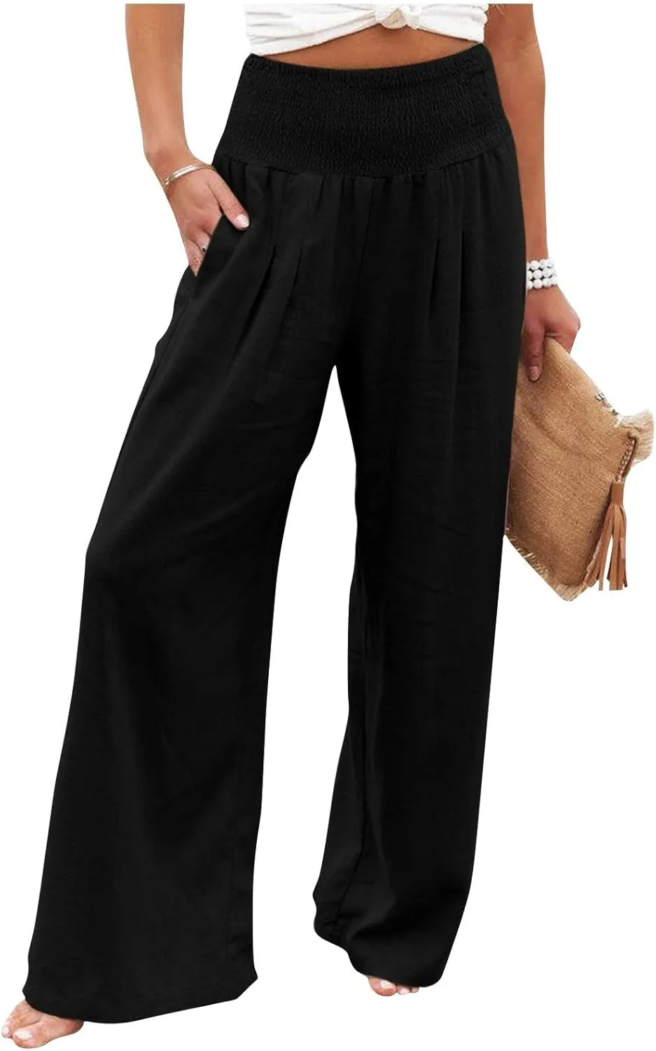 Linen Palazzo Pants for Women 2025 Summer Casual Loose Wide Leg Lounge Pant Beach Travel Vacation Outfits