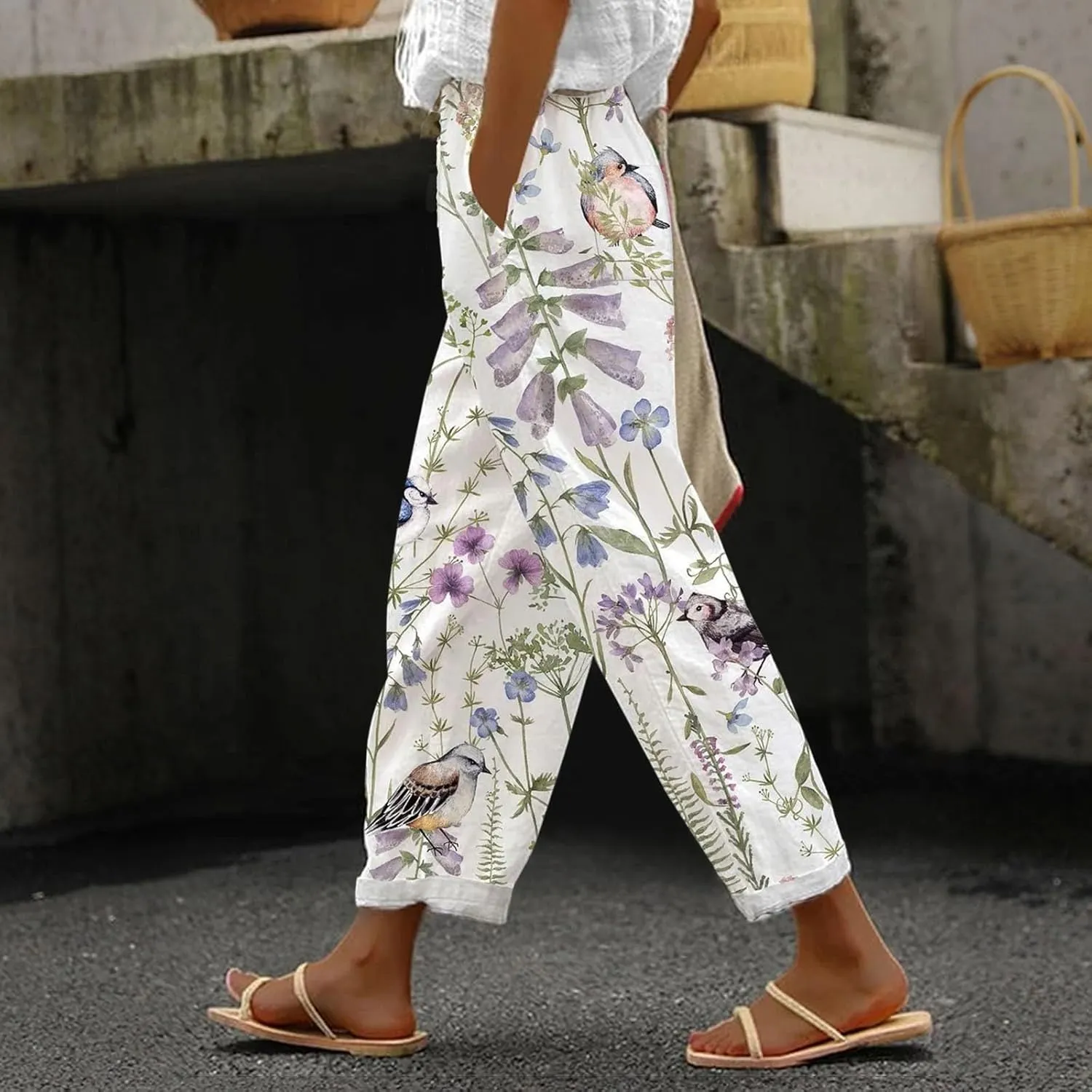 Linen Pants for Women 2025 Plus Size Summer Fashion Casual Pants Comfy Drawstring Elastic Waist Boho Beach Trouser
