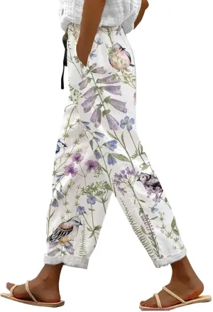 Linen Pants for Women 2025 Plus Size Summer Fashion Casual Pants Comfy Drawstring Elastic Waist Boho Beach Trouser