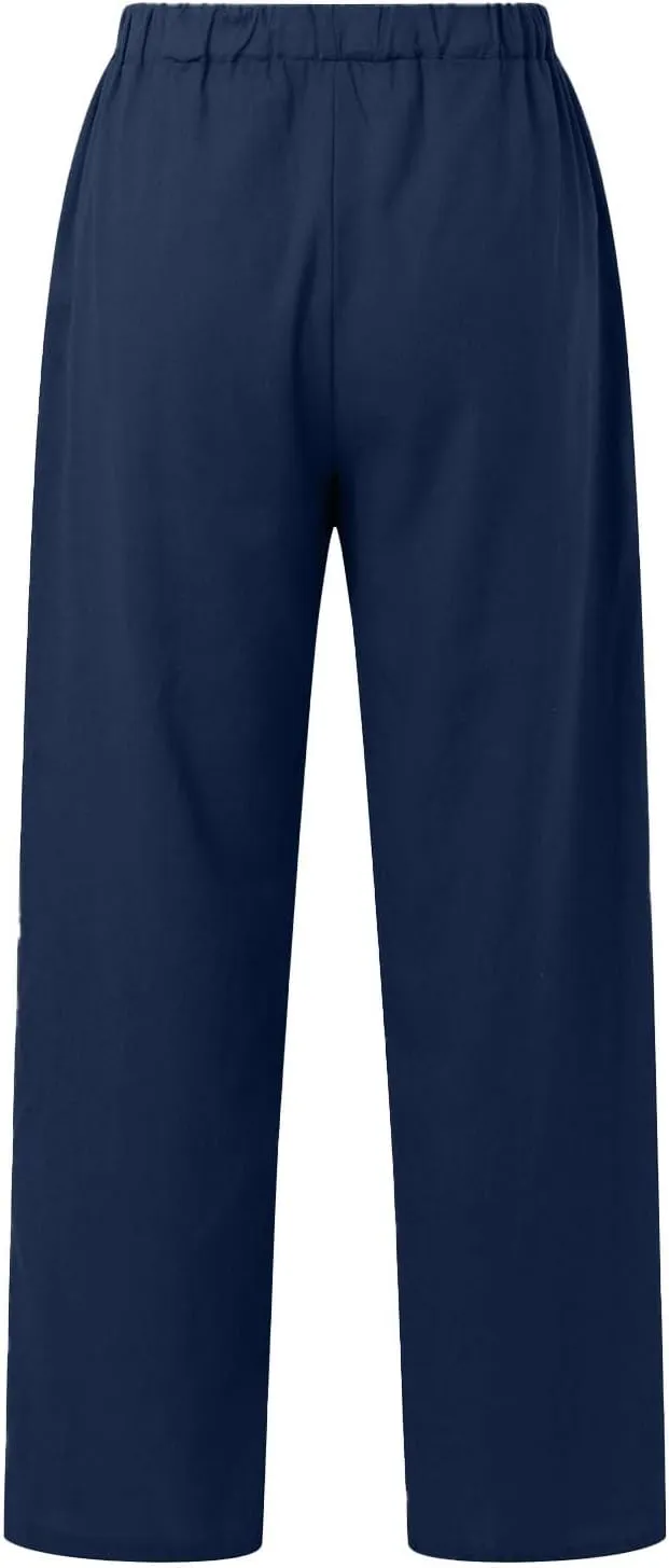 Linen Pants for Women 2025 Summmer Straight Leg Lounge Beach Pant High Waisted Elastic Drawstring with Pockets