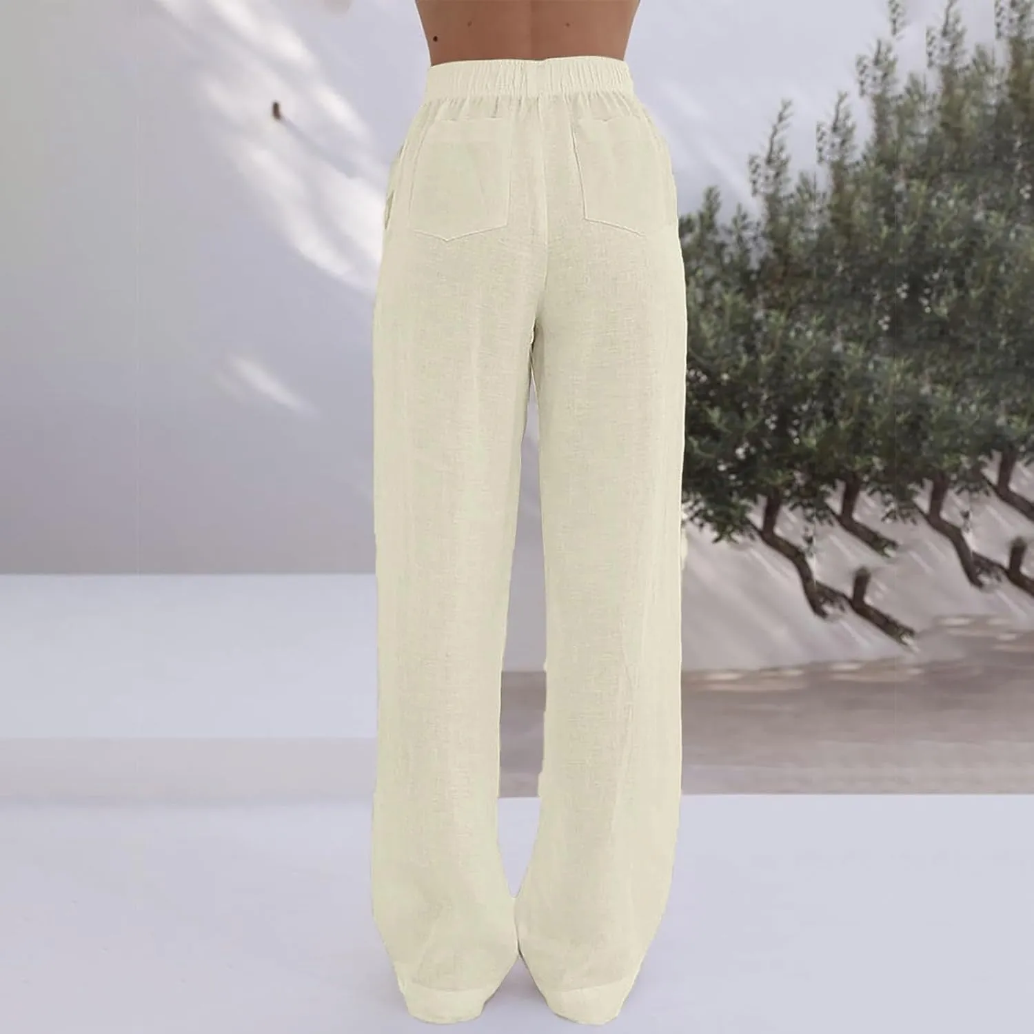 Linen Pants Tall Linen Pants for Tall Women Waisted Wide Leg Loose Comfy Trousers with Pockets Linen Outfit