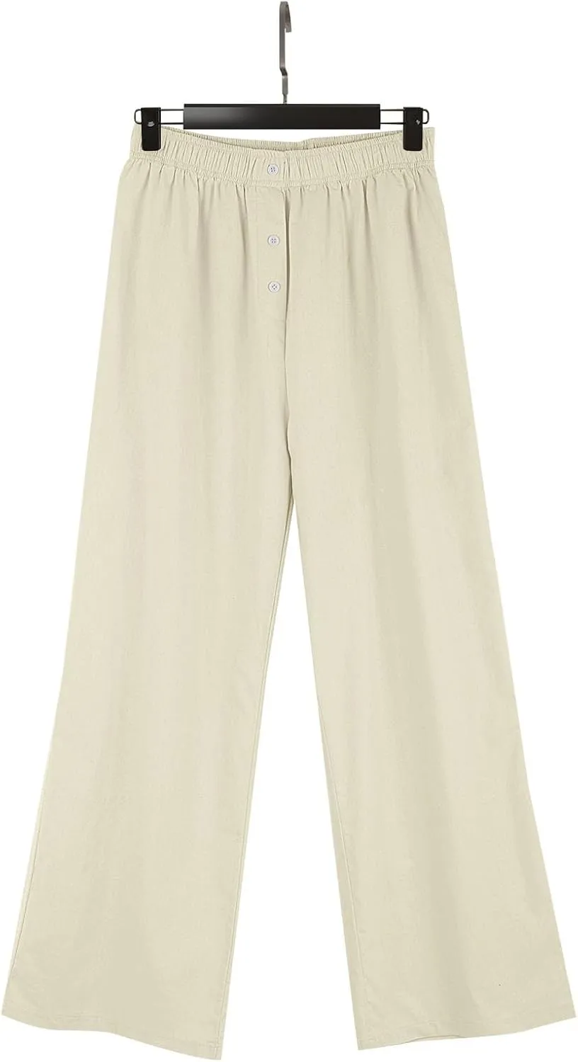 Linen Pants Tall Linen Pants for Tall Women Waisted Wide Leg Loose Comfy Trousers with Pockets Linen Outfit