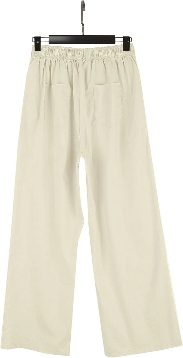 Linen Pants Tall Linen Pants for Tall Women Waisted Wide Leg Loose Comfy Trousers with Pockets Linen Outfit
