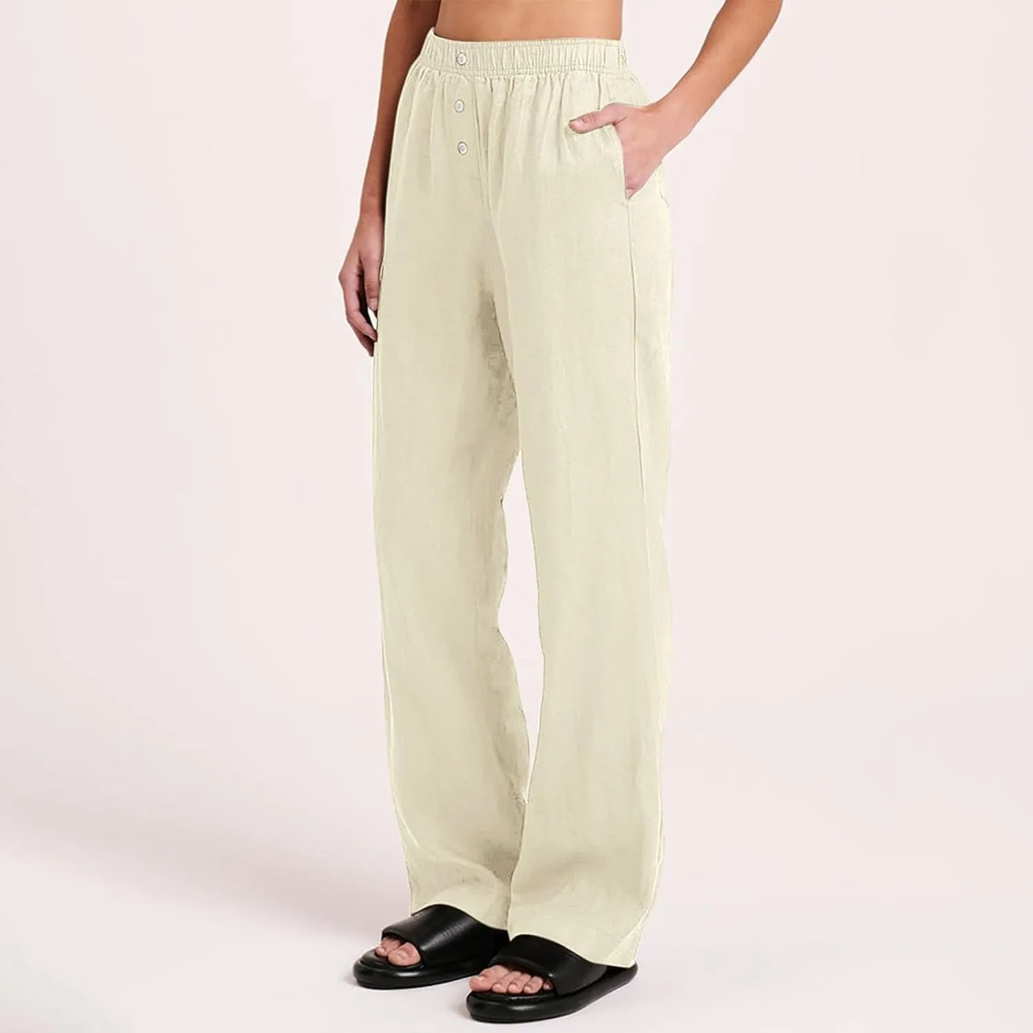 Linen Pants Tall Linen Pants for Tall Women Waisted Wide Leg Loose Comfy Trousers with Pockets Linen Outfit
