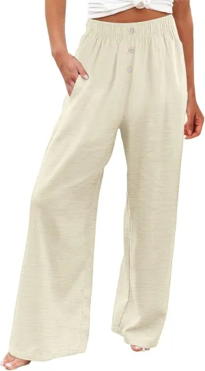 Linen Pants Tall Linen Pants for Tall Women Waisted Wide Leg Loose Comfy Trousers with Pockets Linen Outfit
