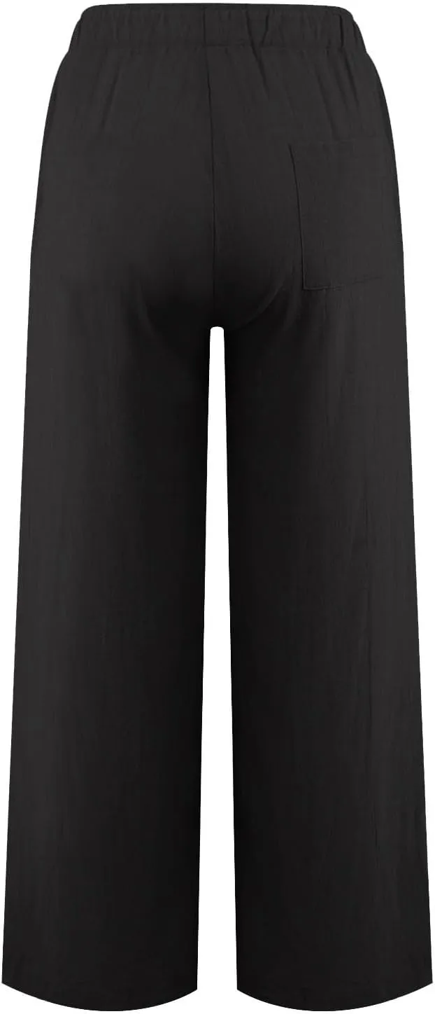 Linen Pants Women Summer,Wide Leg Casual Cotton Linen Pants High Waisted Drawstring Lounge Pants Beach Trousers