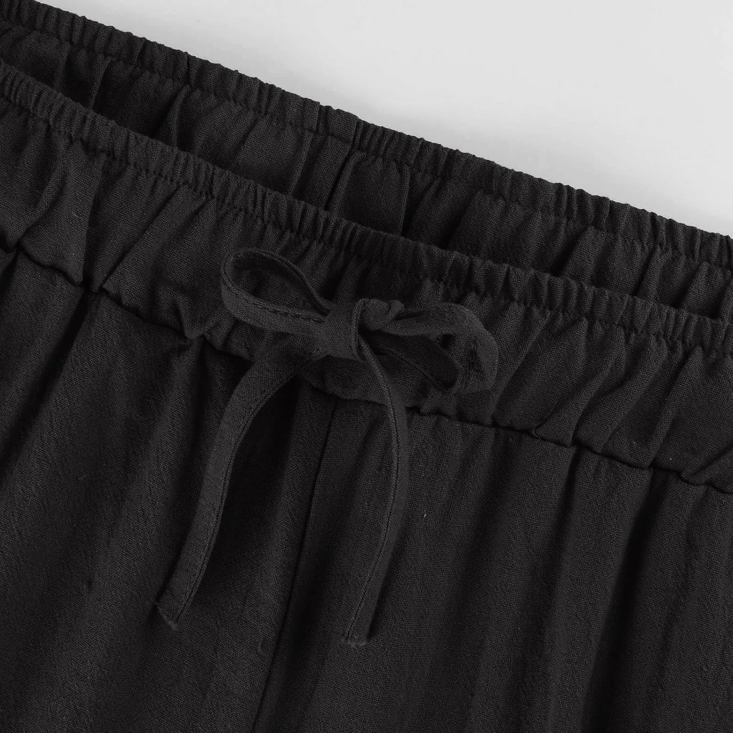 Linen Pants Women Summer,Wide Leg Casual Cotton Linen Pants High Waisted Drawstring Lounge Pants Beach Trousers