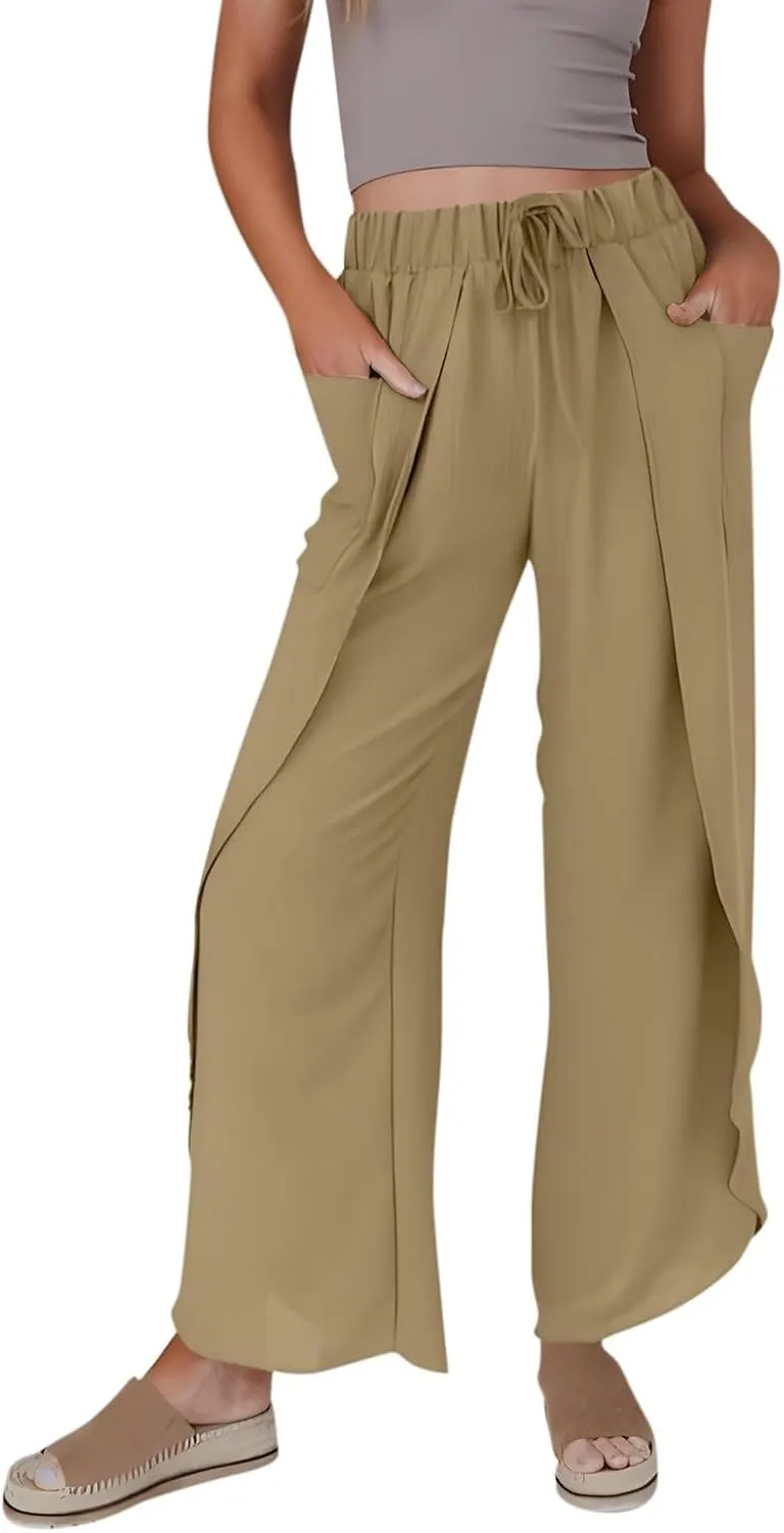 Linen Pants Women Wide Leg Summer Linen Pants Leg Drawstring Elastic High Waist Pant Linen Blend Pants Linen Outfit