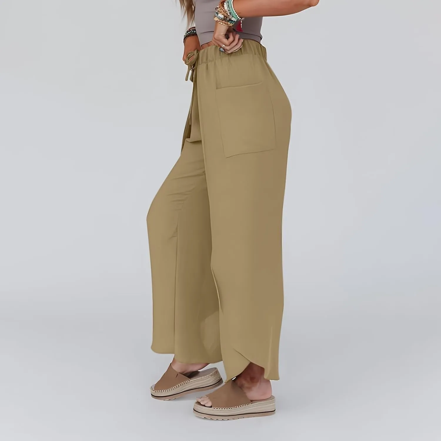 Linen Pants Women Wide Leg Summer Linen Pants Leg Drawstring Elastic High Waist Pant Linen Blend Pants Linen Outfit