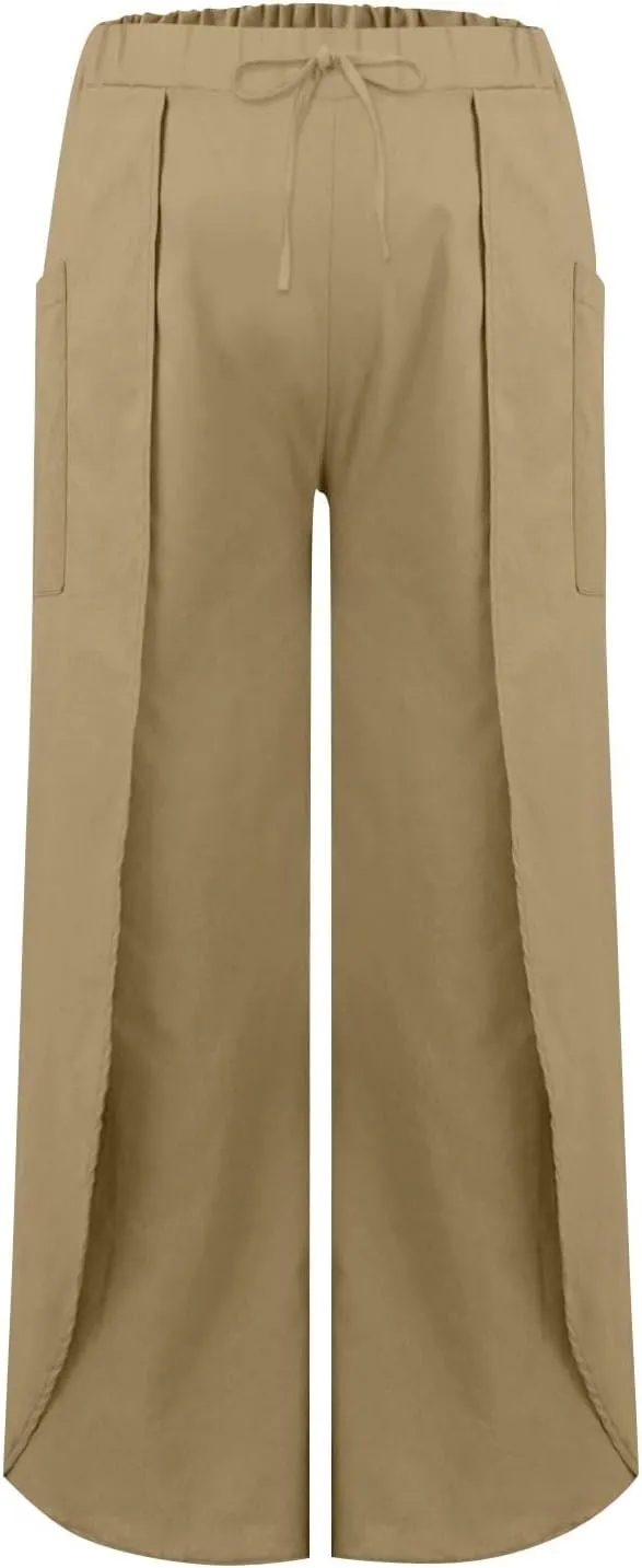 Linen Pants Women Wide Leg Summer Linen Pants Leg Drawstring Elastic High Waist Pant Linen Blend Pants Linen Outfit