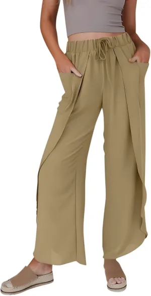 Linen Pants Women Wide Leg Summer Linen Pants Leg Drawstring Elastic High Waist Pant Linen Blend Pants Linen Outfit