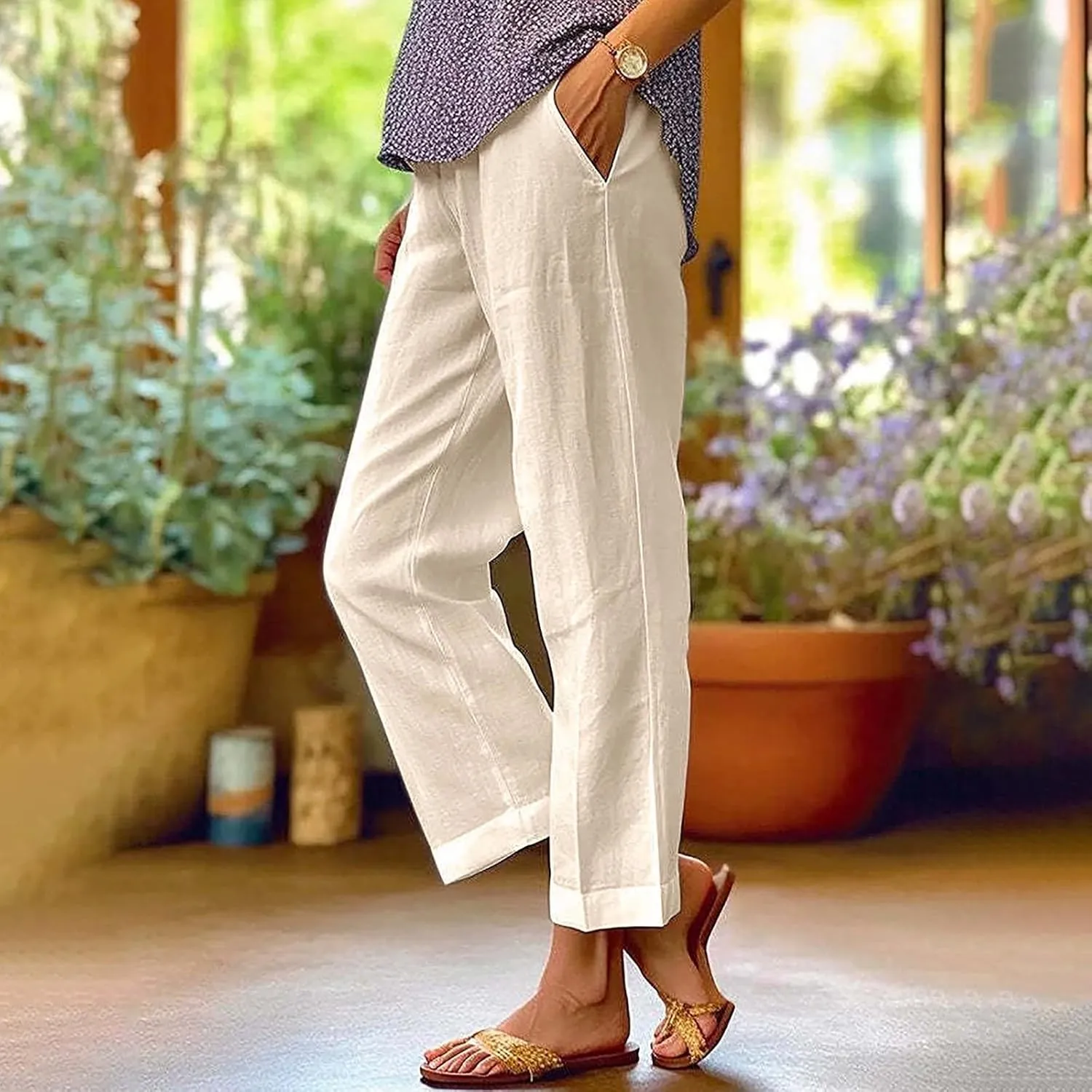 Linen Wide Leg Pants for Women Plus Spring Crop Wide Leg Linen Pants for Women Casual Loose Pants Woman