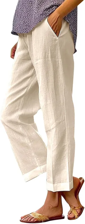 Linen Wide Leg Pants for Women Plus Spring Crop Wide Leg Linen Pants for Women Casual Loose Pants Woman