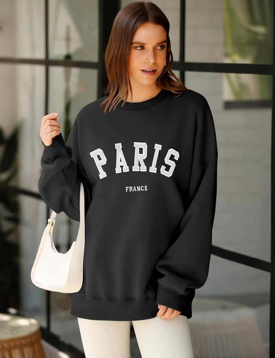 LOMON Oversized Sweatshirt for Women Crewneck Long Sleeve Casual Fleece Tops Graphic Hoodies Pullover Sweater