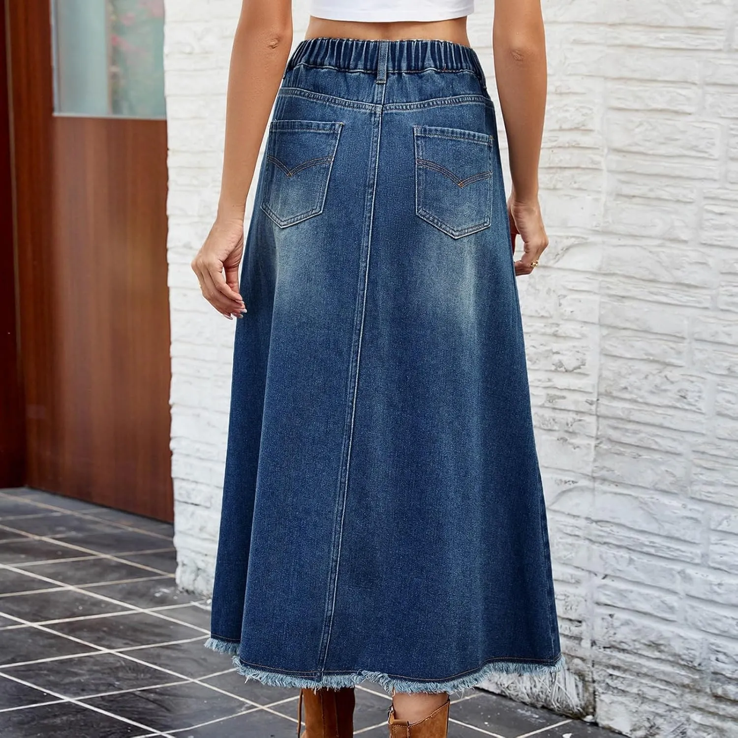 Long Denim Skirts for Women High Waist Denim Maxi Skirt Flared Jean Skirt Pencil Jean Skirts Y2k with Pockets