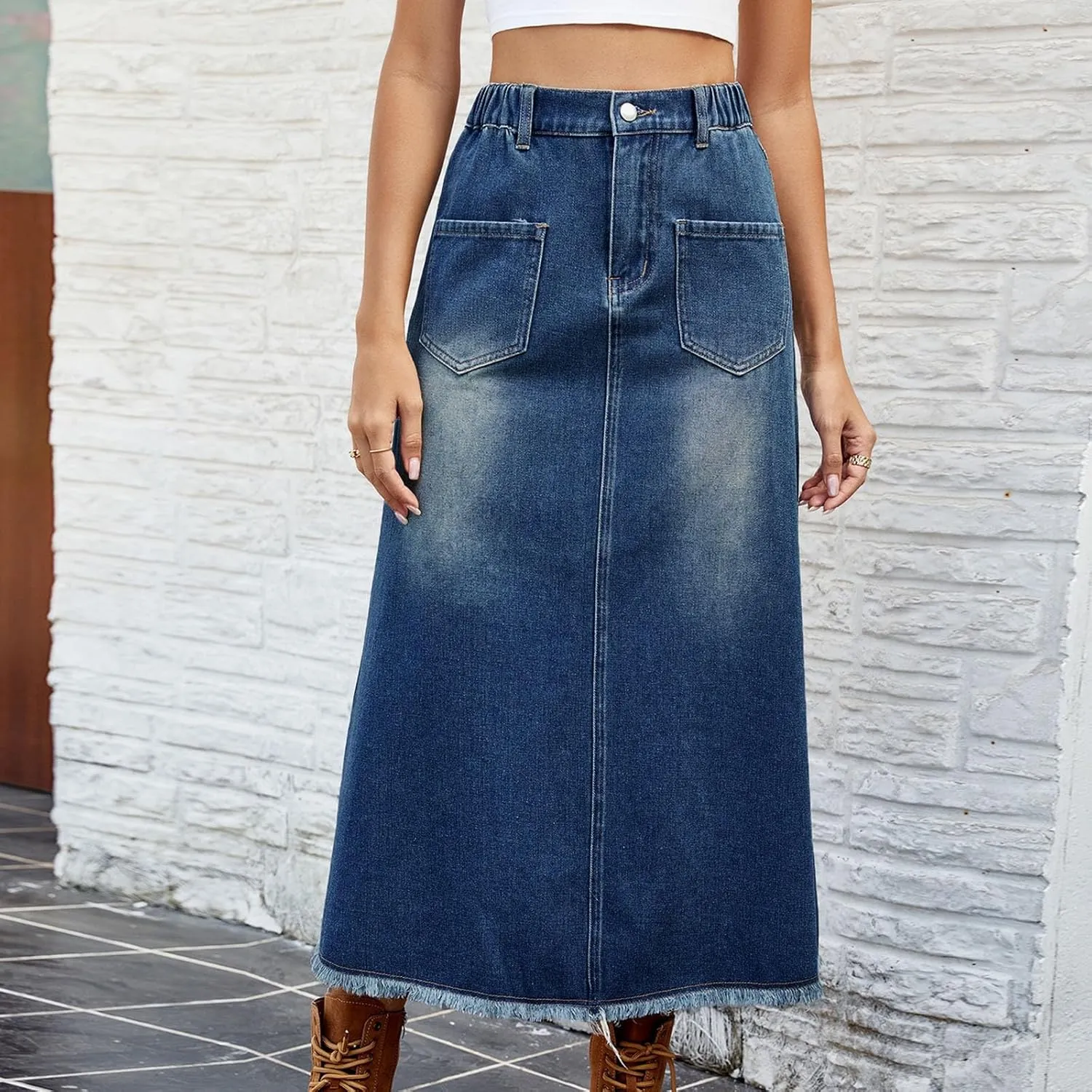 Long Denim Skirts for Women High Waist Denim Maxi Skirt Flared Jean Skirt Pencil Jean Skirts Y2k with Pockets