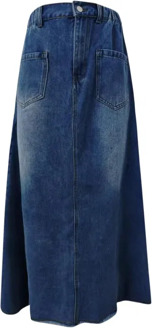Long Denim Skirts for Women High Waist Denim Maxi Skirt Flared Jean Skirt Pencil Jean Skirts Y2k with Pockets