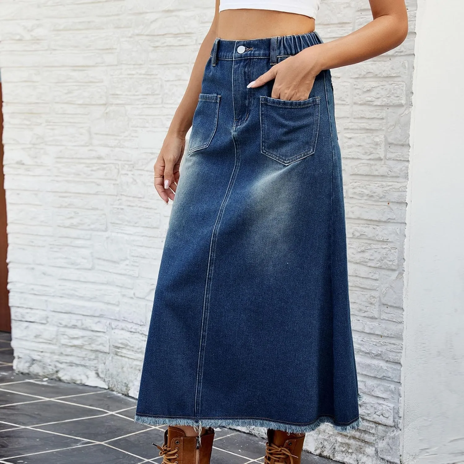 Long Denim Skirts for Women High Waist Denim Maxi Skirt Flared Jean Skirt Pencil Jean Skirts Y2k with Pockets