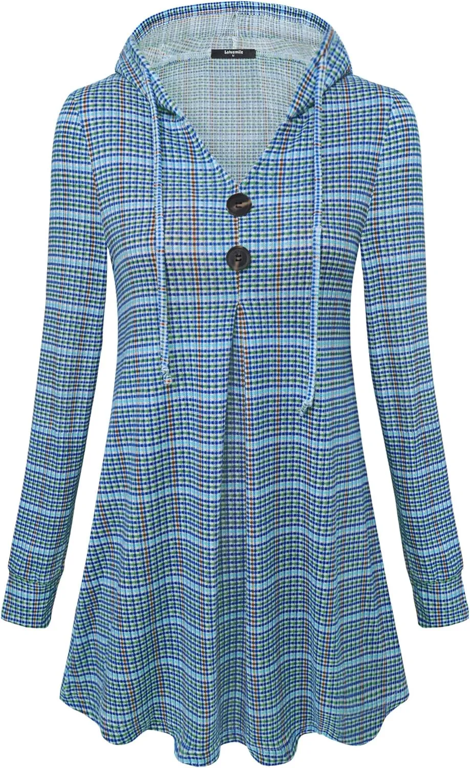 Lotusmile Women's Long Sleeve Hooded Tunic Tops Button Swing Pullover Hoodie Sweatshirts