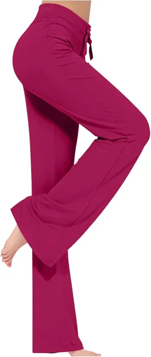 LRMQS Womens Wide Leg Yoga Leggings Drawstring Elastic High Waist Gym Sports Tights Pant Workout Casual Loose Trousers