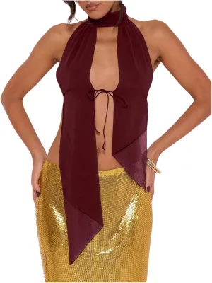 MakeMeChic Women's Cheetah Print Halter Top Y2K Tie Front Backless Club Going Out Tank Tops