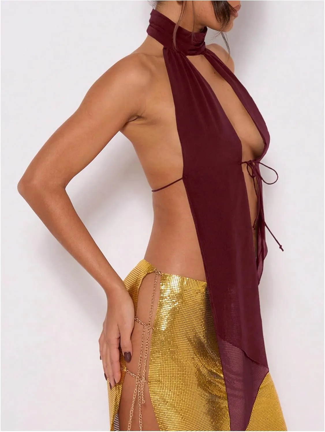 MakeMeChic Women's Cheetah Print Halter Top Y2K Tie Front Backless Club Going Out Tank Tops