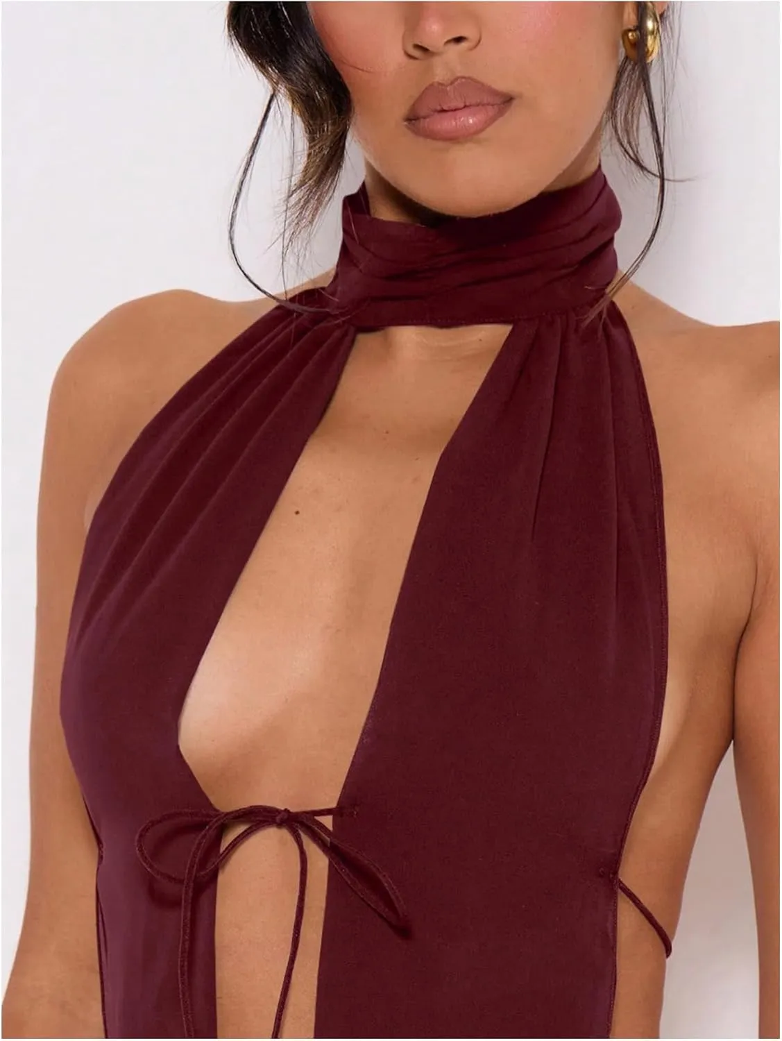 MakeMeChic Women's Cheetah Print Halter Top Y2K Tie Front Backless Club Going Out Tank Tops
