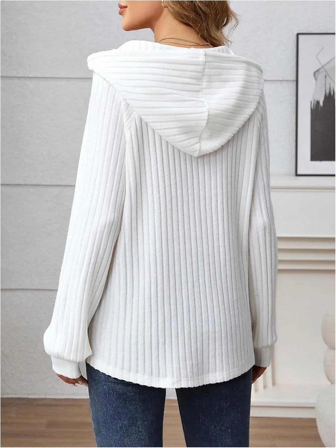 MakeMeChic Women's Maternity Sweatshirt Drawstring Button Long Sleeve Knitted Hoodie Pullover Sweater Pregnancy Tops