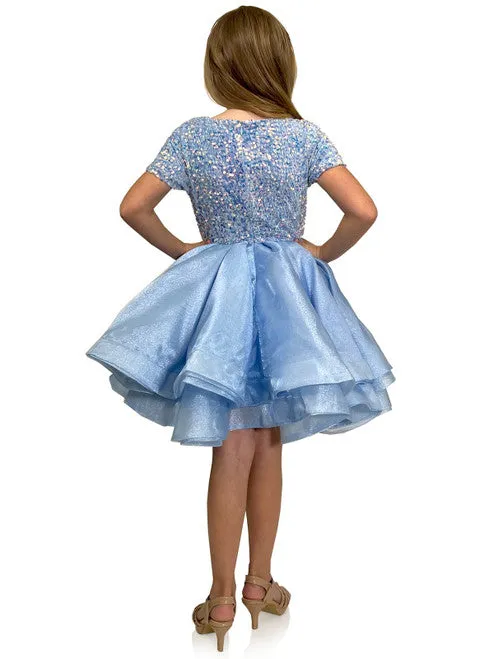 Marc Defang 5105 Short Layered Organza Girls Dress Velvet Sequin Bow Pageant Wear