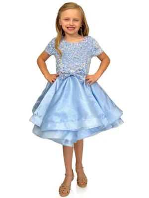 Marc Defang 5105 Short Layered Organza Girls Dress Velvet Sequin Bow Pageant Wear