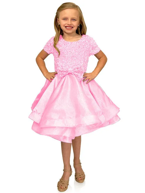 Marc Defang 5105 Short Layered Organza Girls Dress Velvet Sequin Bow Pageant Wear