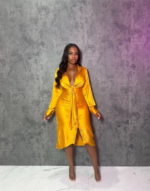Marigold Satin Tie Dress