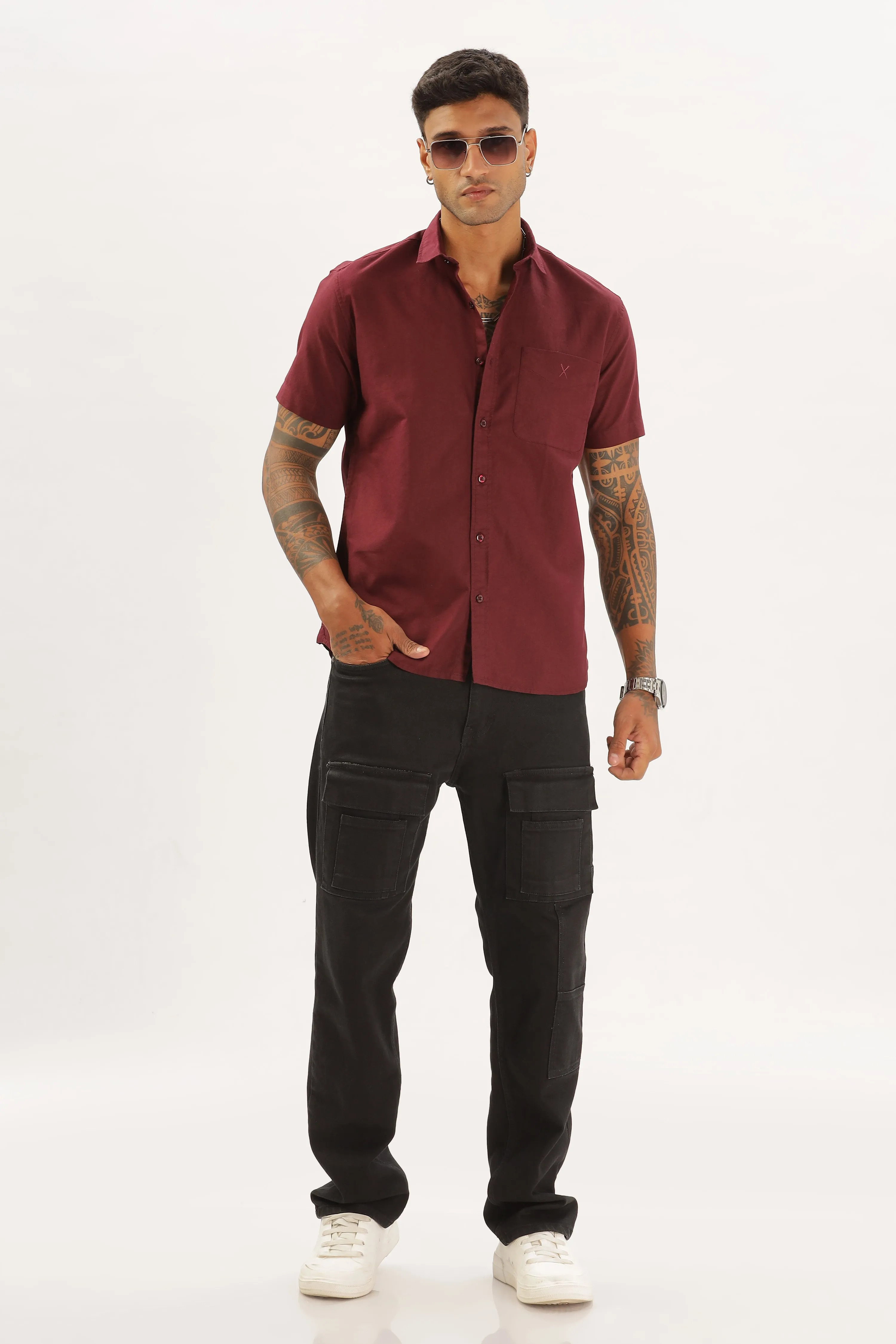 Maroon Half Sleeve Regular Fit Shirt