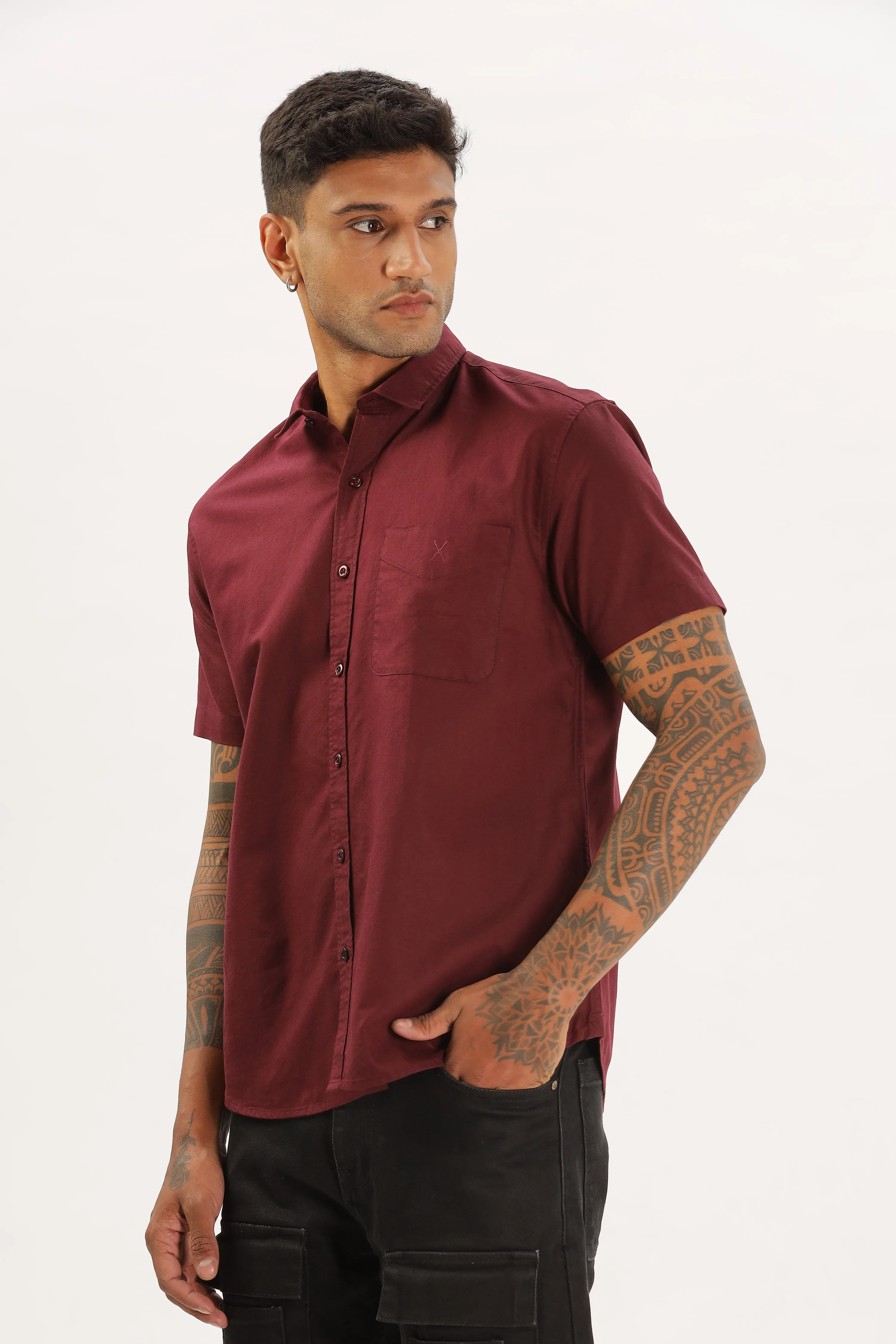 Maroon Half Sleeve Regular Fit Shirt