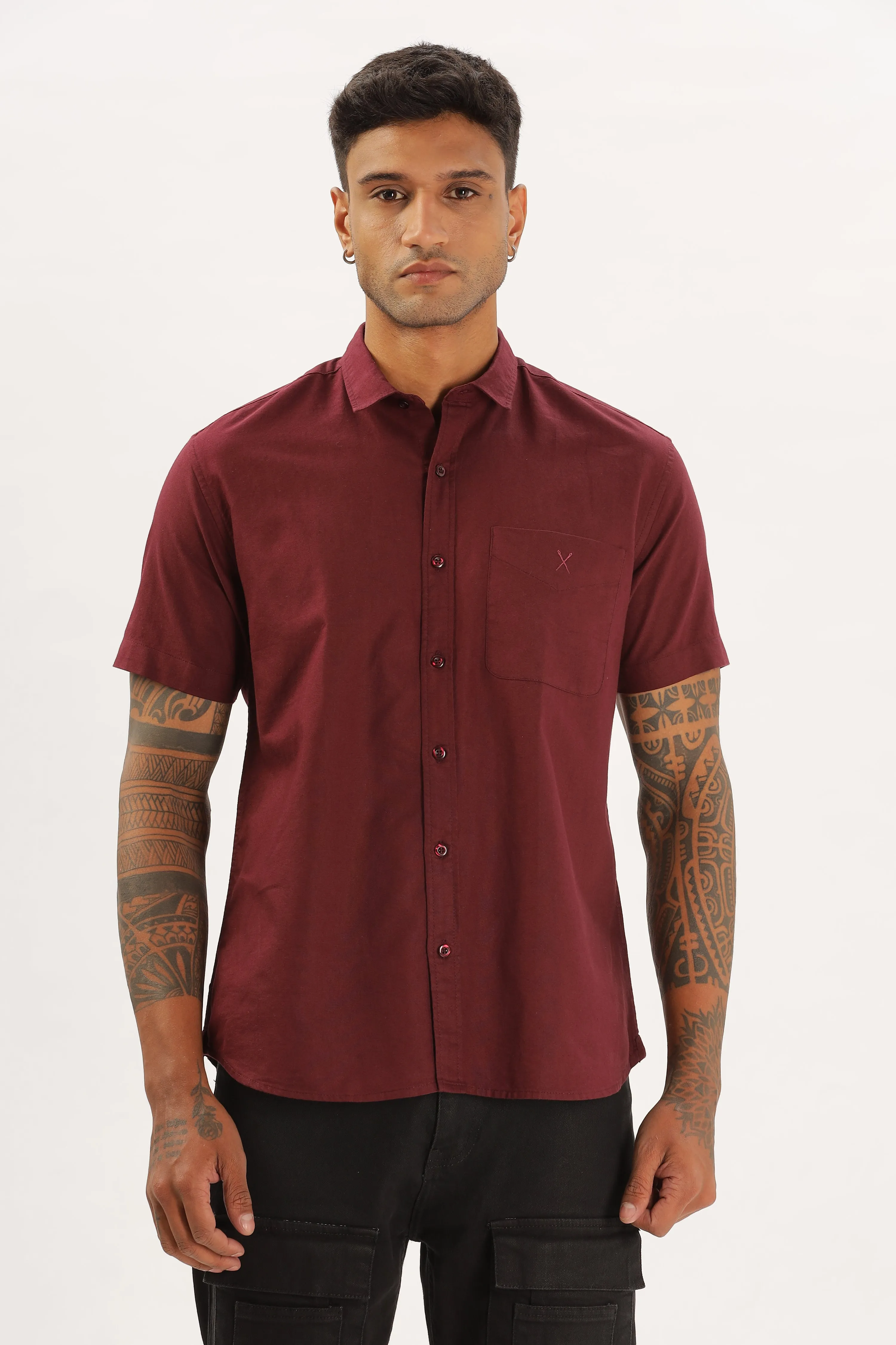 Maroon Half Sleeve Regular Fit Shirt