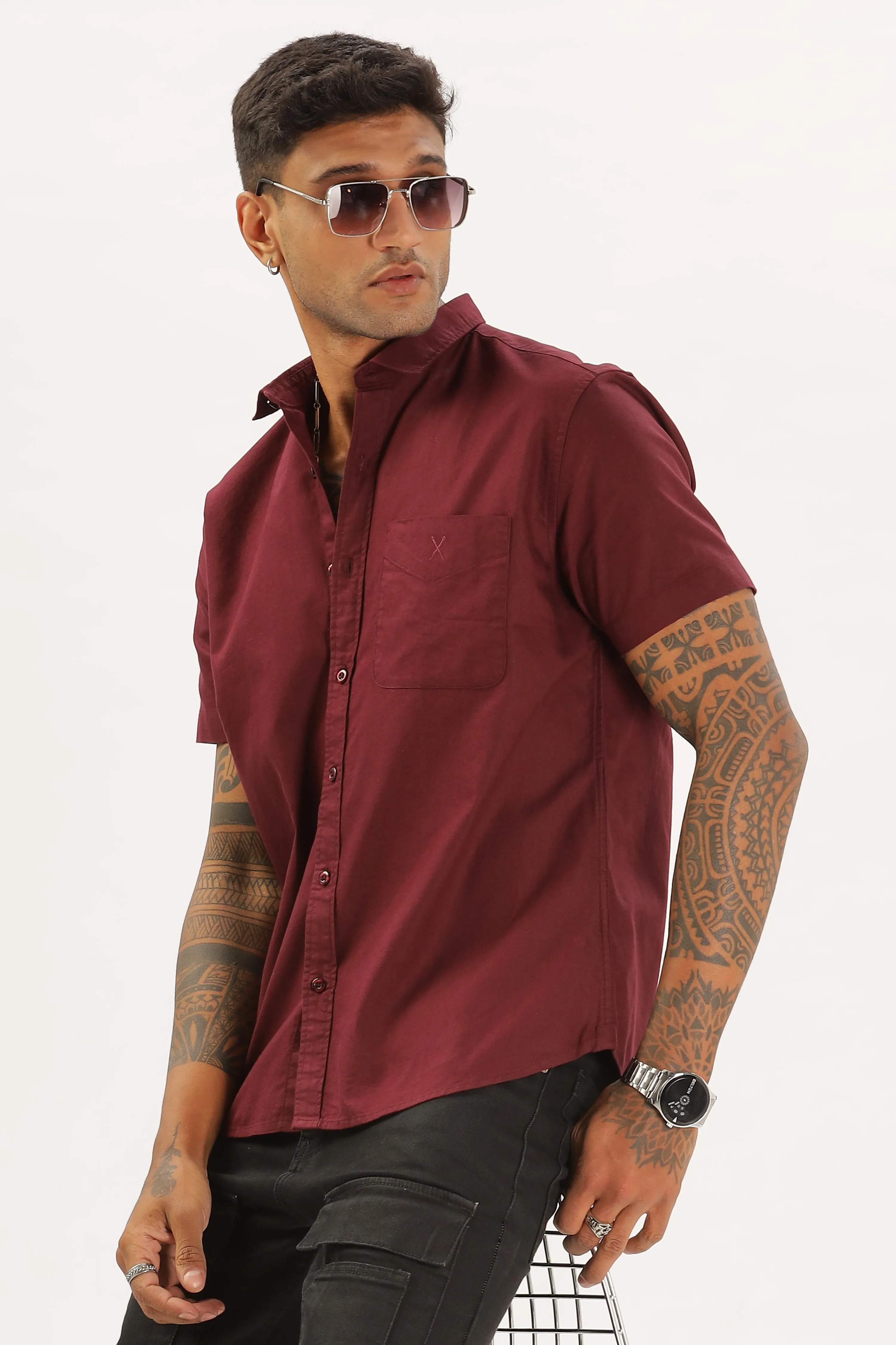 Maroon Half Sleeve Regular Fit Shirt
