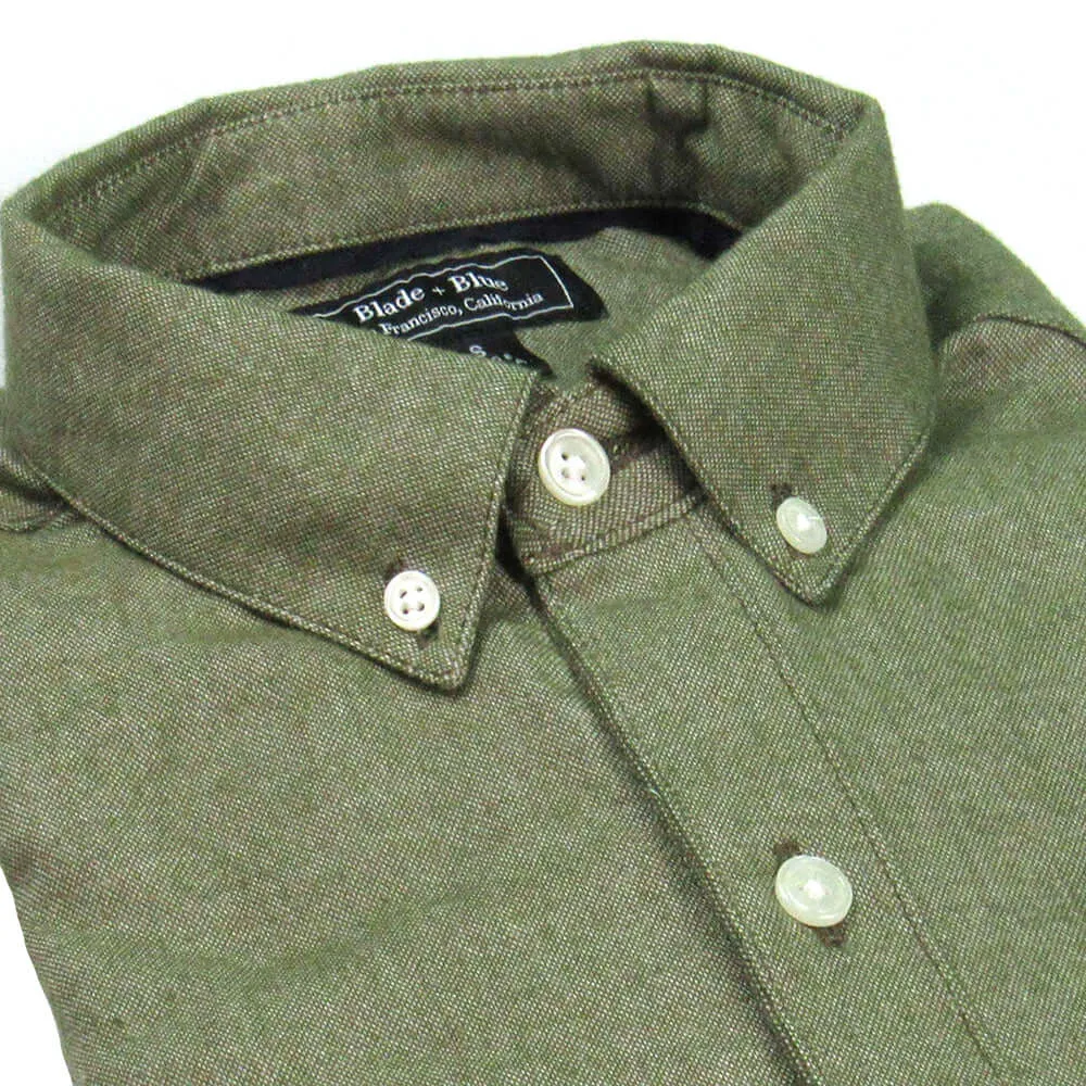 McCOY Brushed Cotton Long Sleeve Shirt in Olive Melange (Size XXL Available)