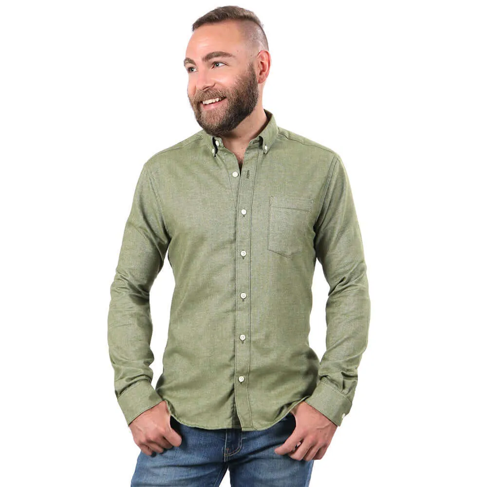 McCOY Brushed Cotton Long Sleeve Shirt in Olive Melange (Size XXL Available)